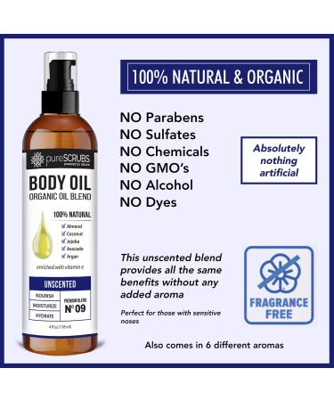 pureSCRUBS Unscented Body Oil Spray for Dry Skin & Massage | Organic Jojoba, Argan, Coconut, Sweet Almond, Avocado Oils with Vitamin E | 4oz - Buy Online on SooperMarket.com
