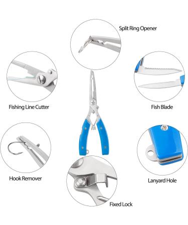 BASUNE Fishing Pliers + Hook Remover & Line Cutter Set with Nylon Sheath - Curved Nose, Fishing Tackle Tool for Easy Hook Removal - Blue - Buy Online on SooperMarket.com