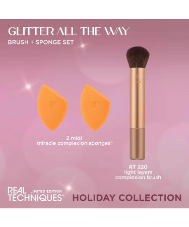 Real Techniques Glitter All The Way Brush & Sponge Set - Limited Edition Makeup Tools for Blending & Contouring | Latex-Free Holiday Gift - Buy Online on SooperMarket.com