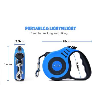Pets Playground Retractable Dog Lead | Glow in the Dark Reflective Puppy Leash | Long Strong Heavy Duty Blue Lead - 5M - Buy Online on SooperMarket.com