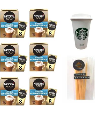Nescafe Gold Cappuccino Decaf Unsweetened Taste Bundle with Reusable Cup & Stirrer Sticks|Instant Coffee Sachets|Individually Wrapped|For Nescafe Gold Lovers - Buy Online on SooperMarket.com