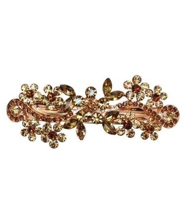 Faship Smoked Topaz Color Brown Crystal Floral Hair Barrette Clip