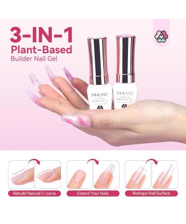 SAVILAND Builder Nail Gel - Clear Pink Thickening Gel with Castor Oil & Vitamin E | LED Cured Hard Gel for Home Nail Care & Strengthening - Buy Online on SooperMarket.com