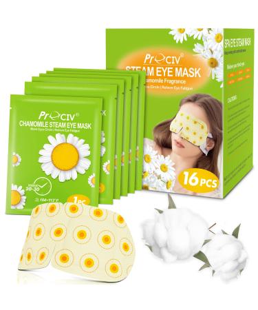 ProCIV 16 Packs Steam Eye Mask Warming Eye Mask Self Heating Eye Mask Sleep Mask Heated Eye Mask for Dry Eyes Fatigue Disposable Eye Mask Great Gifts for Men Women(Chamomile)