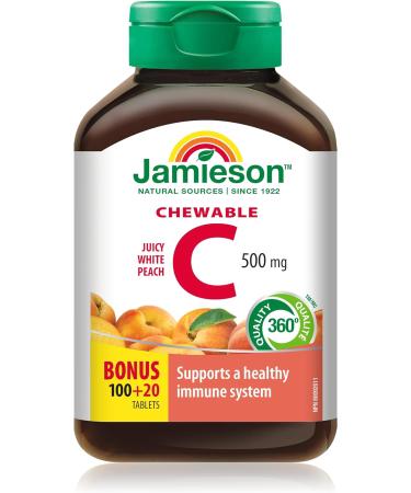 Jamieson Prenatal Multivitamin 100Caplets (Package May Vary) & Chewable Vitamin C 500 mg - White Juicy Peach Flavour 120 Count (Pack of 1) - Buy Online on SooperMarket.com