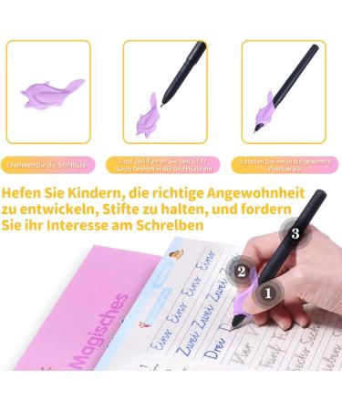 Qianshouyan 4-Piece German Magical Booklet Set | Reusable Handwriting Exercise Book with Pen for Kids | 26x18cm Calligraphy Numbers Drawing & Letters Learning - Buy Online on SooperMarket.com