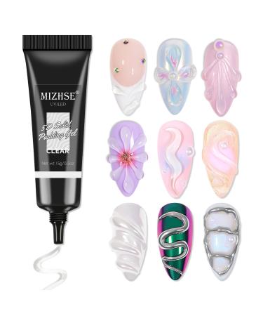 MIZHSE 3D Nail Gel Clear Nail Sculpting Gel for Nail Art 15g Molding Gel for Nails Gel Liner 3D Nail Art 5D Embossed Gel Candy Gel Nail Decoration Manicure Charms A-Clear 3D Nail Gel