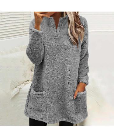 AMhomely Women's Plus Size Soft Teddy Fleece Hooded Jumper - Double Fleece Casual Hoodie with Pocket, V Neck Sweatshirt - Winter Lounge Top - Buy Online on SooperMarket.com