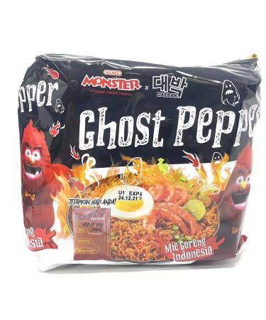 Daebak Ghost Pepper Spicy Black Noodles Tik Tok Spicy Challenge Spicest Instant Noodle ever created, Authentic Spicy Recipe Hottest Pepper in the World Asmr (4 Packs Ghost Pepper Mie Goreng)
