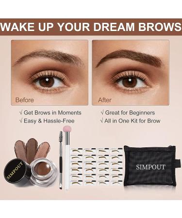 Beginner Eyebrow Stamp Stencil Kit - Simpout Brow Stamping Trio Set with 29 Brow Stencils and Waterproof E02 Soft Brown Eyebrow Kit - Buy Online on SooperMarket.com