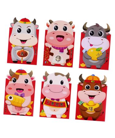 ABOOFAN 48 Pcs Ox Zodiac Red Packet Mini Wallet Wallet Mini Items for Purse Year of The Ox Chinese Zodiac Spring Festival Red Money Bag Chinese Red Envelopes Money Envelope for 2021