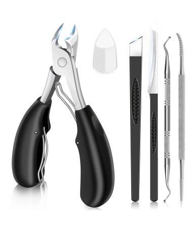 Toenail Clippers for Seniors Thick Toenails, Wide Jaw Opening Nail Clippers for Men Long Handle Heavy Duty Nail Cutter, 5PCS Professional Nail Clipper Set with Ingrown Toenail Tool