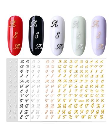 10 Sheets Letters Nail Stickers Calligraphy Nail Art Metal Style Self-Adhesive Vintage Nail Art Stickers Retro 3D Nail Stickers for Nail Art Decoration Nail Accessories
