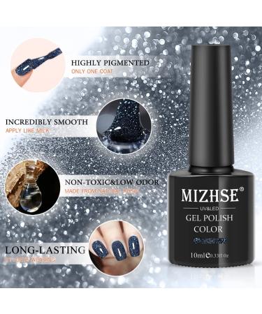 MIZHSE Diamond Gel Nail Polish Set - Reflective Glitter BD-005 Dark Blue - Soak Off LED Lamp Manicure Kit for Beginners at Home - Buy Online on SooperMarket.com