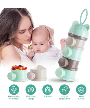 Vicloon Baby Milk Powder Dispenser - Portable 4-Layer Twist-Lock Container for Kids - Stackable Snack Storage - Green/Grey - Buy Online on SooperMarket.com