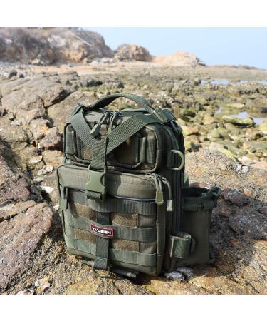 YVLEEN Fishing Tackle Backpack with Rod Holder | Water-Resistant Fishing Gear Bag for Men | Army Green | Standard Size 11.8x8.6x4.3inch - Buy Online on SooperMarket.com