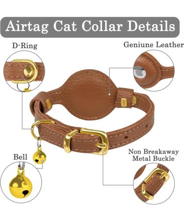 Oopsdoggy Leather Airtag Cat Collar with Bells - Durable Light GPS Collar for Cats & Small Dogs - Apple Airtag Holder - Perfect for Puppies (Light Brown) - Buy Online on SooperMarket.com