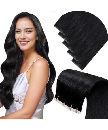 Laavoo invisible extensions real hair tapes injection black #1 tapes real hair extension Seamless Remy virgin tape extensions real hair 5pcs 1.25g 55cm-virgin-5PCs 1.1 #1