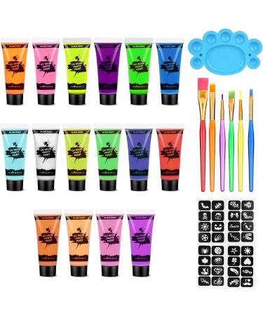 AOOWU UV Glow Face Body Paint Set - 16 Neon Fluorescent Colors - Non-Toxic Makeup Kit for Adults & Kids - Perfect for Parties & Carnivals - Buy Online on SooperMarket.com