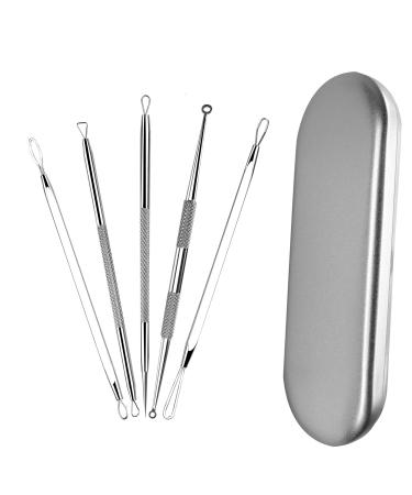 6-piece tool set for removing blackheads with curved tweezers against acne spots with leather case and mirror