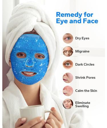 Meto Ice Face Mask - Reduce Puffiness and Dark Circles - Hot Cold Gel Beads Compress for Women - Face Spa Treatment for Pressure Headaches and Skin Care (Blue) - Buy Online on SooperMarket.com