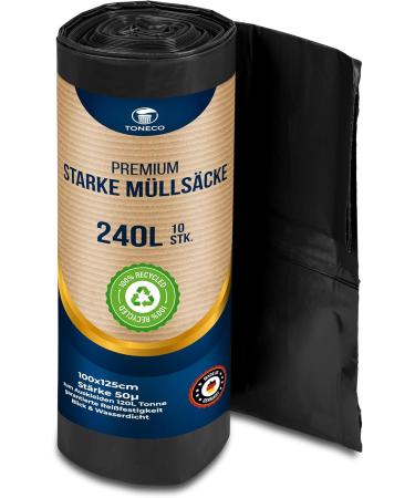 Toneco Strong Garbage Bags 240L - 100% Recycled Black - Ideal for Camping Household & Industry - 20 Durable 100x125cm Bags - Buy Online on SooperMarket.com