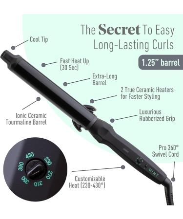 MINT 1 1/4 Inch Professional Curling Wand for Long Hair | Ionic Ceramic Barrel | Adjustable 230-430 F | Best Curling Iron for Thick Hair | Worldwide Dual Voltage - Buy Online on SooperMarket.com