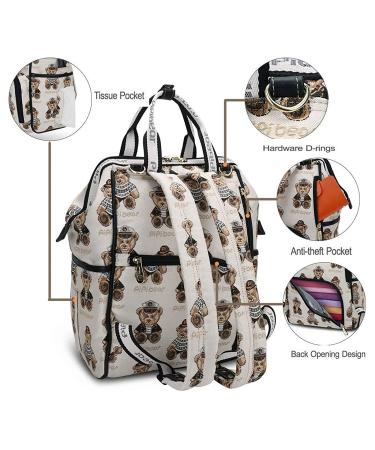 Pipi Bear Diaper Bag Backpack | Stylish Jacquard Maternity Nappy Bag for Mom and Dad with Changing Pad - Cream - Buy Online on SooperMarket.com