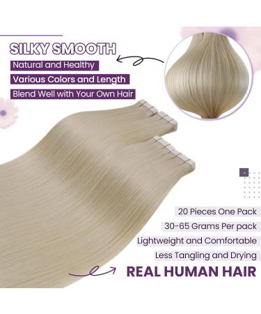 Laavoo Invisible Tape Extensions - Light Blonde Remy Human Hair Seamless 50g (20pcs) #613 - 45cm Real Hair Extensions - Buy Online on SooperMarket.com
