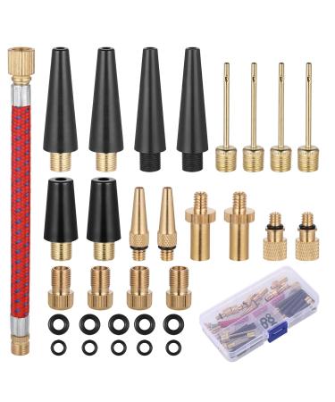 Hejo 33 pieces of bicycle valve adapter set French valve adapter air pump adapter made of metal with sorting box for bicycle pump and compressor