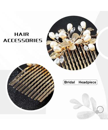 Runmi Bride Wedding Hair Combs Gold Headpieces Pearl Bridal Hair Accessories Leaf Hair Piece for Women and Girls (Gold) - Buy Online on SooperMarket.com