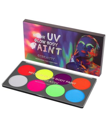 CCbeauty Pro Large UV Glow Face Body Paint Palette - 8 Neon Colors, Water-Based, Non-Toxic, Washable Halloween Makeup for Kids & Adults - Buy Online on SooperMarket.com