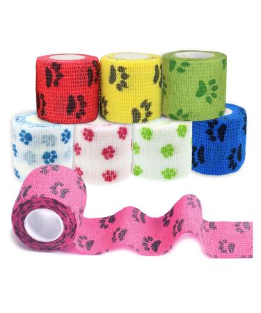 8 Rolls Dog Bandage Self Adhesive Cohesive Dog Bandage Vet Wrap for Dogs Non-Woven Elastic Dog Paw Bandage for Legs Paws Wrist Ankle 5cm X 4.5m (Multicolor)