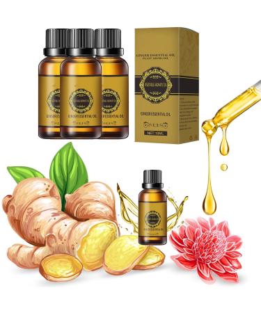 Belly Drainage Ginger Oil Qosneoun Slimming Tummy Ginger Oil Aromatic Ginger Massage Oil for Lymphatic Drainage Stress Relief Body Care 10ml (3Bottles)