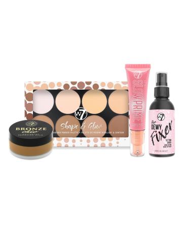 W7 The Fixer Glow Set - Dewy Finish - 4Pcs - Bronze Contour & Secure Bundle (Pack of 4) Dewy