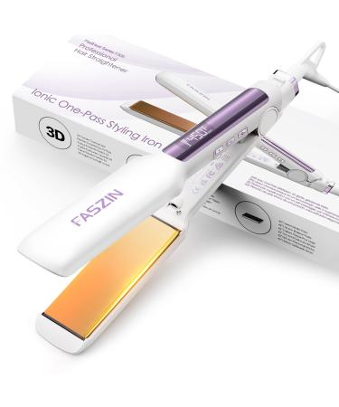 Professional Hair Straightener 1.65inch Wide-Plate Titanium Negative Ion Flat Iron 30s Rapid Heating LED Real-Time Temp Display Wide Voltage & 10 Adjustable Temperature Levels (260-450 ) White