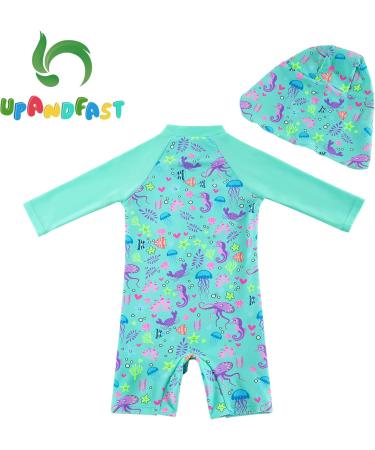 UPF 50+ Green Octopus2 Baby Zipper Swimwear | Snap Bottom Toddler Swimsuit 6-9 Months - Buy Online on SooperMarket.com