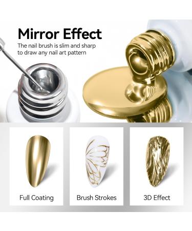 MIZHSE Gold & Silver Metallic Gel Nail Art - 3D Mirror Paint for Stunning French Designs | 7ML Soak Off Manicure Set - Buy Online on SooperMarket.com
