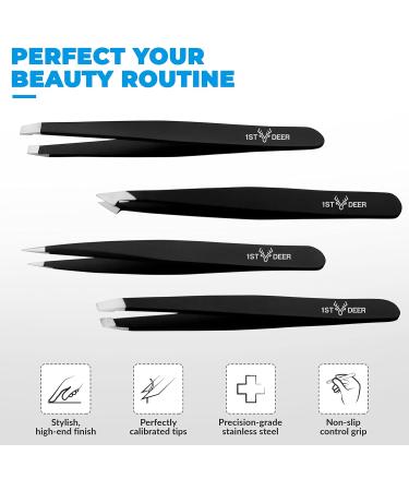 Deer Precision Tweezers Set - Stainless Steel, Professional Ingrown Hair Remover with Carry Pouch for Men & Women - Buy Online on SooperMarket.com