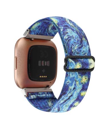 Adjustable Elastic Watch Band Compatible with Fitbit Versa/Versa 2/Versa Lite for Women Girls Stretch Sport Watch Strap Bracelet Wristband for Fitbit Versa Smart Watch Starry Sky