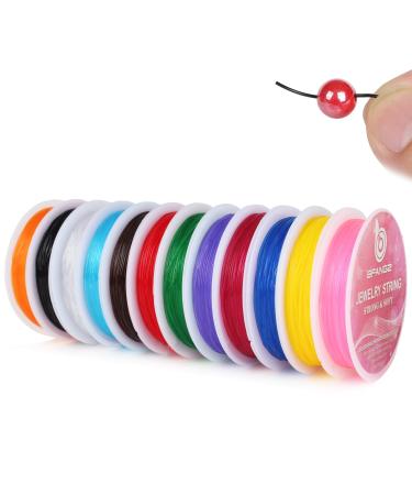 BFANGZ 0.8mm Elastic String Cord Rope for Jewelry Bracelet Necklace Crafts Beads Making, 10 Pcs Colorful Elastic Rope Stretch String Cord for Jewelry Making(80M) Black,coffee,green,orange,yellow