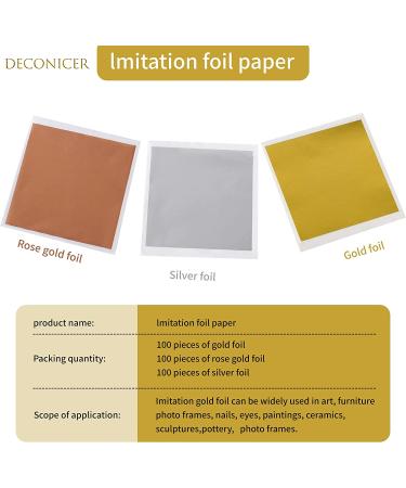 DECONICER 300pcs Imitation Gold Leaf Sheets for Resin - 3 Multi-Color Gold Foil Sheets (Gold Silver Rose Gold) - Ideal for Art Crafts, Resin Painting, Furniture Decoration - 3.15x3.35 inches - Buy Online on SooperMarket.com