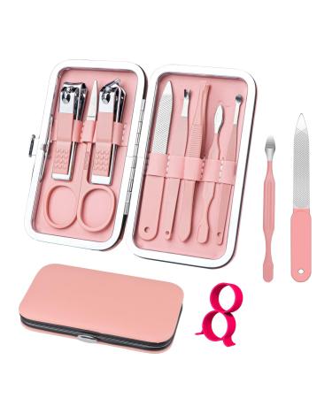 Manicure Set 8 in 1 Nail Clipper Set RedFlow Nail Clippers Fingernail & Toenail Clippers Manicure Tools Pedicure Tools Suitable for Travel Manicure Kit Nail Set Kit with Everything Profe (Pink)