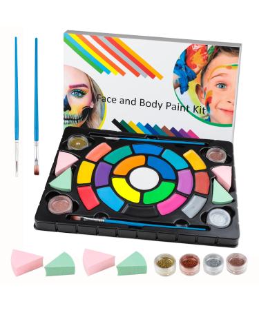 MooMoo Baby Face Paint Professional Body Painting Kit for Kids Water Based Body Paints Non Toxic Makeup Palette for Halloween (19 Color)