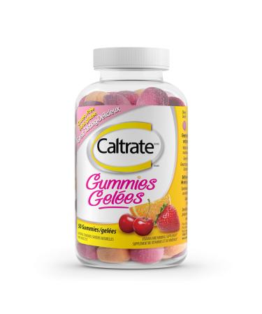 Caltrate Gummies Vitamin D and Calcium Supplement Gluten-Free Orange Strawberry and Cherry Flavour 50 Count Cherry Orange Strawberry 50 count (Pack of 1)