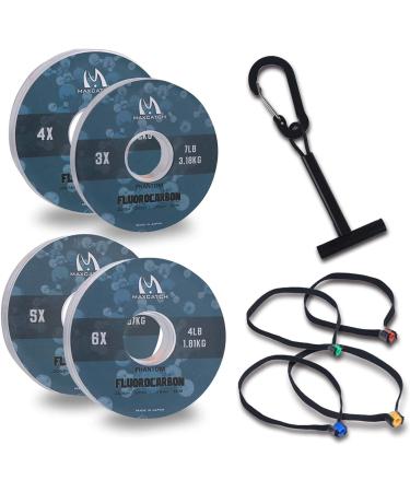 Maximumcatch fly fishing Fluorocarbon P leater material Flying Purpet for salt/fresh water with coil holder & tender 4-pack 1x+2x+3x+4x fluorocarbon-4 pieces with coil holder/50m