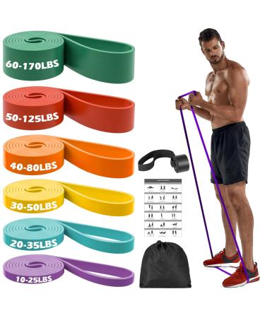 Zacro Pull Up Bands Set - 6 Levels Resistance Bands Set for Men and Women - Exercise Loop Bands with Door Anchor Training Poster & Pouch for Workout Home Gym Exercise Yoga Pull Up Assistance Bands 6 types of pounds Green+Red+Orange+Yellow+Cyan+Purple