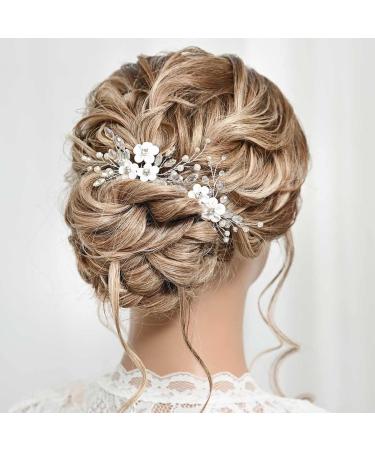 Gorais Flower Bride Wedding Hair Pins - Silver Rhinestone & Pearl Hair Clips for Women and Girls (Pack of 2) - Buy Online on SooperMarket.com