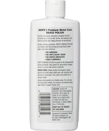 Hopes Premium Metal Care Brass Polish & Cleaner - 8 oz - Prevents Tarnish, Safe for Brass, Copper, Chrome & Sterling Silver - Buy Online on SooperMarket.com