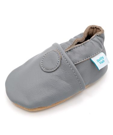 Dotty Fish Soft Leather Baby Shoes. Toddler Shoes for Boys. Non-Slip Suede Soles. 0-6 Months - 4-5 Years 3-4 Years Soft Grey